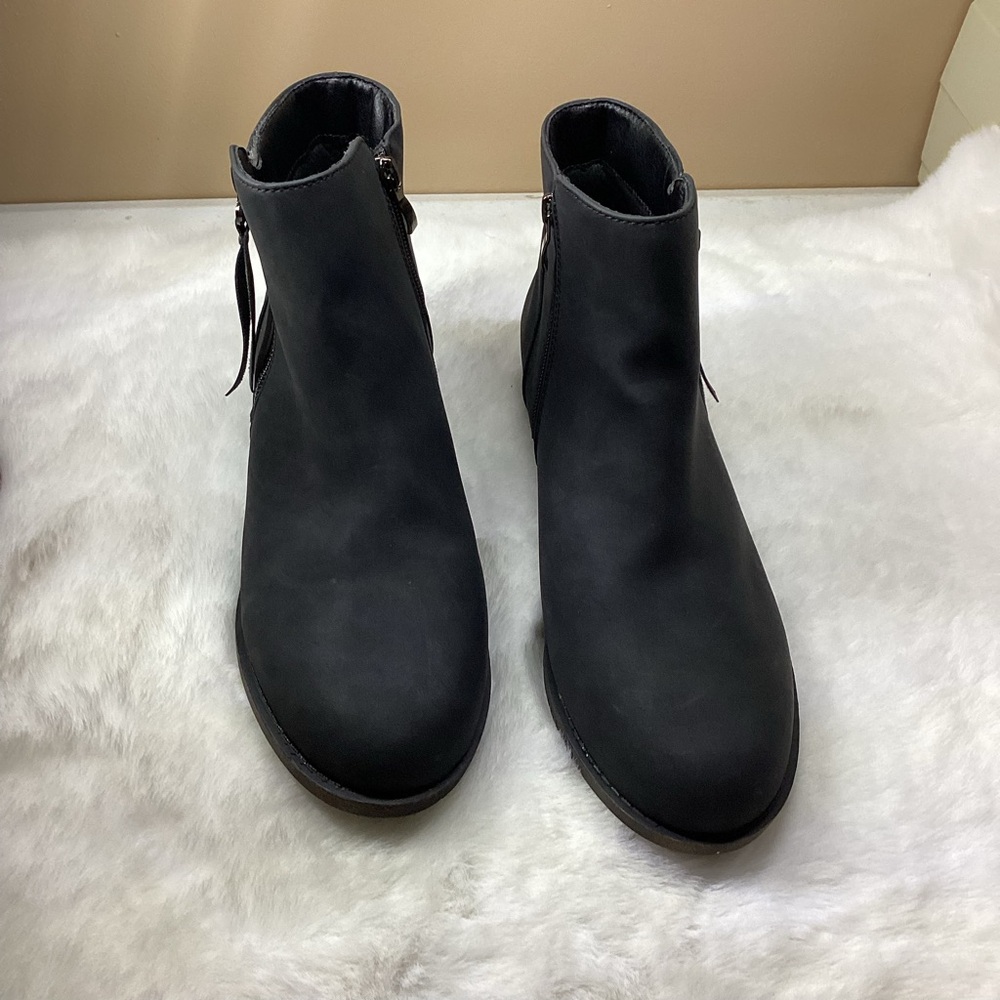 Black Suede Ankle Booties with Rounded Toe